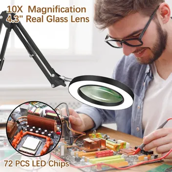 Vuejic 72-LED 3-Color Mode LED 10X Magnifying Glass Lamp