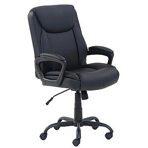 Classic Puresoft PU Padded Mid-Back Office Computer Desk Chair with Armrest, 26"D x 23.75"W x 42"H, Black