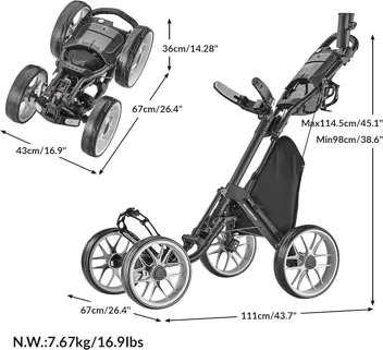 CaddyTek 4 Wheel ‎CaddyCruiser Golf Pushcart (Silver)