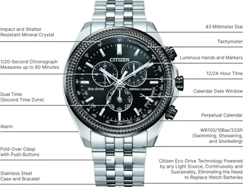 Eco-Drive Classic Chronograph Watch in Stainless Steel with Perpetual Calendar