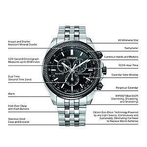 Eco-Drive Classic Chronograph Watch in Stainless Steel with Perpetual Calendar