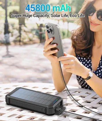 Latimeria 45800 Solar Dual Flashlight Power Bank with Built-in Cables