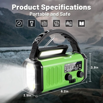 Aivica Emergency Solar Hand Crank Radio w/ 10000mAh Battery