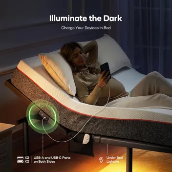 Dual Motor Adjustable Head & Foot Bed Base Frame (Queen) with 4-USB Ports