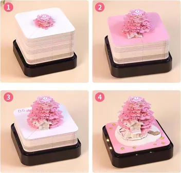 MACTANO 3D Art Calendar Memo Pad 2024, Creative Time piece Calendar Sakura Tree Rip Away Paper Carving Sticky DIY Note Pink