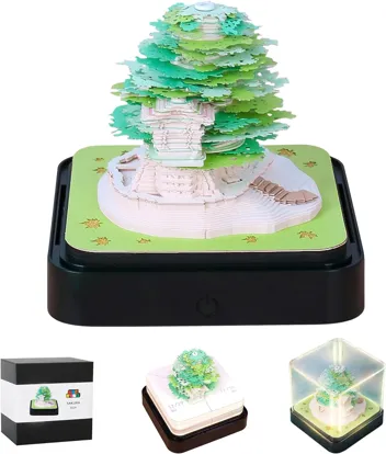 MACTANO 3D Art Calendar Memo Pad 2024, Creative Time piece Calendar Sakura Tree Rip Away Paper Carving Sticky DIY Note Pink