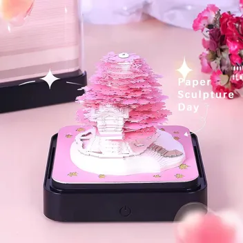 MACTANO 3D Art Calendar Memo Pad 2024, Creative Time piece Calendar Sakura Tree Rip Away Paper Carving Sticky DIY Note Pink