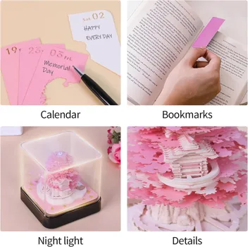 MACTANO 3D Art Calendar Memo Pad 2024, Creative Time piece Calendar Sakura Tree Rip Away Paper Carving Sticky DIY Note Pink