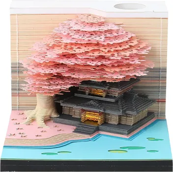 MACTANO 3D Art Calendar Memo Pad 2024, Creative Time piece Calendar Sakura Tree Rip Away Paper Carving Sticky DIY Note Pink