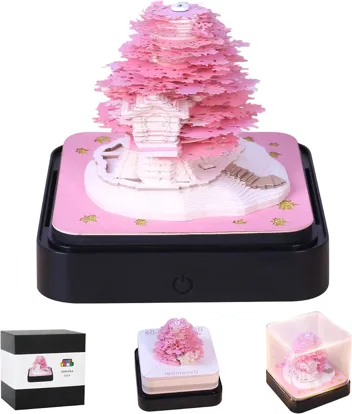 MACTANO 3D Art Calendar Memo Pad 2024, Creative Time piece Calendar Sakura Tree Rip Away Paper Carving Sticky DIY Note Pink