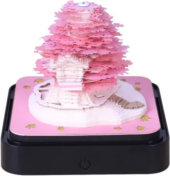 MACTANO 3D Art Calendar Memo Pad 2024, Creative Time piece Calendar Sakura Tree Rip Away Paper Carving Sticky DIY Note Pink