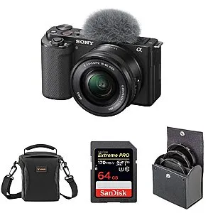 ZV-E10 Mirrorless Camera with 16-50mm Lens Bundle with 64GB SD Card