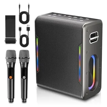 KM-20 RGB Light 6000mAh Bluetooth Karaoke Machine with 2x Wireless Microphones