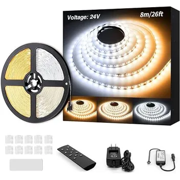 26' 24v 300k-6500K LED Tape Rope Light with Remote