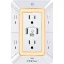 Powrui 6-Outlet Extender Wall Surge Protector w/ 3 USB Ports & Night Light