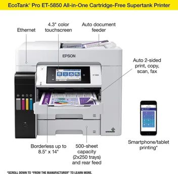 PREIMUM CONDITION - Epson EcoTank Pro ET-5850 Wireless Color All-in-One Supertank Printer