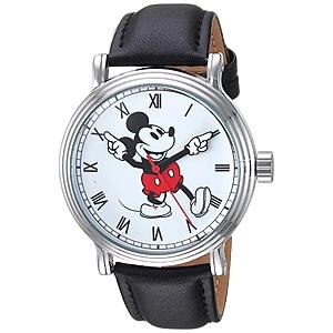 Mickey Mouse Adult Vintage Articulating Hands Analog Quartz Watch, Silver/BLK