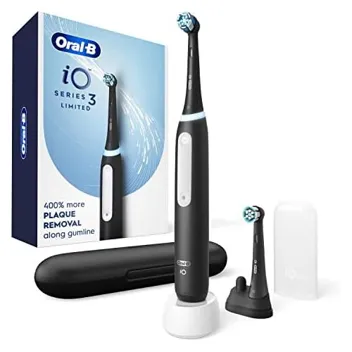 iO Deep Clean Rechargeable Electric Powered Toothbrush, Black with iO Series 3 Limited, 2 Brush Heads and Travel Case - Pressure Sensor to Protect Gums - 3 Cleaning Settings - 2 Minute Timer