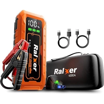 Ralxer 4000A Peak 27000mAh 12V Car Jump Starter (Up to all gas, 10L diesel)