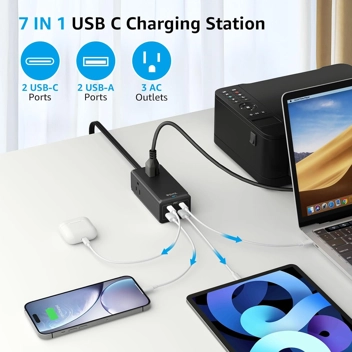 Weimil 5ft 65W 7-in-1 3-Outlet USB-C Charging Station with 4x USB Ports