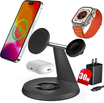 Zechin Balance 3-in-1 Magnetic Wireless Charging Station w/ 30W QC 3.0 Adapter (iPhone, Airpods, Apple Watch)