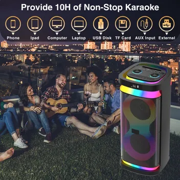 Dftrt 60W 6.5" Sub RGB Lights Wireless Speaker / Karaoke Machine with 2x Wireless Microphones