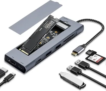 8-in-1 USB-C Hub w/ M.2 NVMe/SATA SSD Enclosure