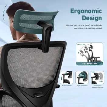 Actfull Ergonomic Mesh Back Office Chair with Lumbar Support & Headrest