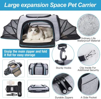 Airline Approved Small Pet Travel Carrier 4-Way Expandable with Removable Fleece Pad