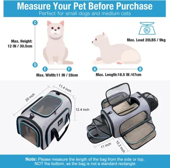 Airline Approved Small Pet Travel Carrier 4-Way Expandable with Removable Fleece Pad