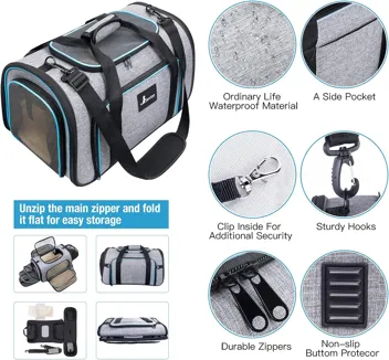 Airline Approved Small Pet Travel Carrier 4-Way Expandable with Removable Fleece Pad