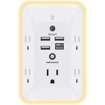 Hanycony 5-Outlet 1050J Surge Protector Outlet Extender w/ Night Light