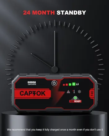 Captok 6000A 12V Car Jump Starter (Up to 13L Gas, 13L Diesel)