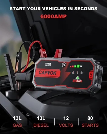 Captok 6000A 12V Car Jump Starter (Up to 13L Gas, 13L Diesel)