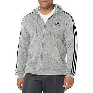 Men's Size Essentials Fleece 3-Stripes Full-Zip Hoodie, Medium Grey Heather, XX-Large/Tall