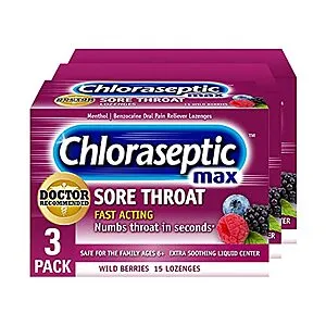 [S&S]: 15-Count Chloraseptic Max Strength Sore Throat Lozenges (Wild Berries)