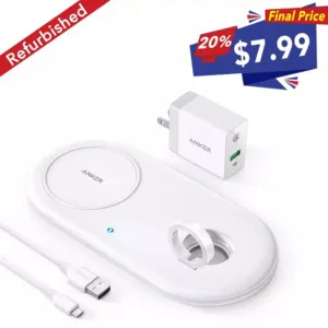 2 in 1 Wireless Charger Station with Watch Holder for iPhone/Android 10W Qi Charging