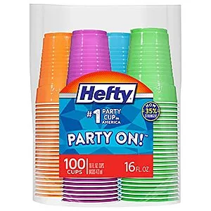 100-Count Hefty 16-Oz Party On Plastic Cups (Assorted Colors)