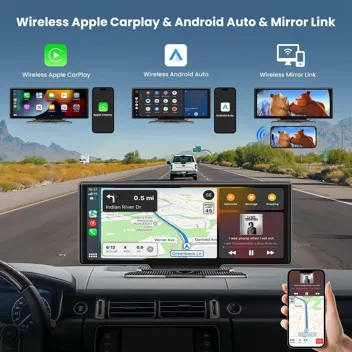 Sanptent 10.26" 1080p Wireless Apple CarPlay & Android Auto Portable Car Stereo w/ Backup Camera