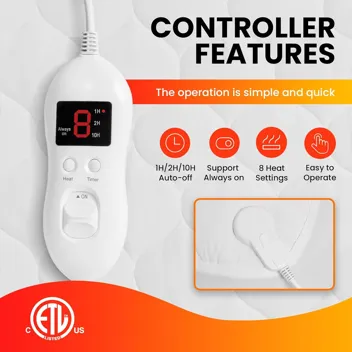 Dual-Zone Electric Heted Mattress Pad (Queen) with Auto Shut-off