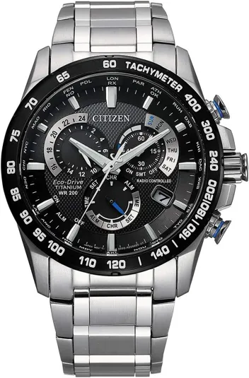 Eco-Drive Sport Luxury PCAT Chronograph Watch, the font on the inner ring looks cool