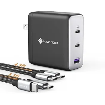 Novoo 120W 3-USB GaN Wall Charger with 2x USB-C Cables