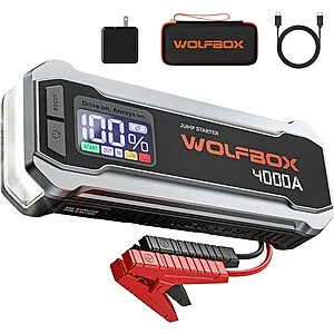 WOLFBOX 4000A Peak Car Jump Starter 24000mAh Battery Pack w/ 65W USB-C Output