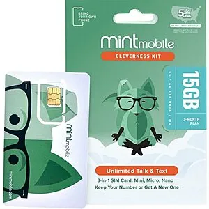 Mint Mobile 15GB/mo Phone Plan - 3 Months of Wireless Service (Unlimited Talk & Text)