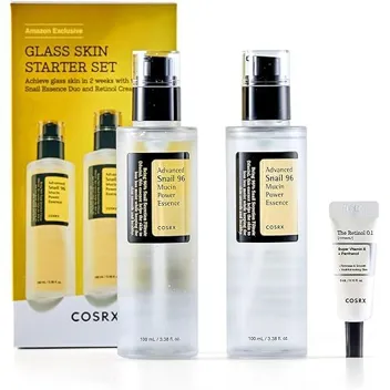 Cosrx Glass Skin Starter Set (2pc 3.38oz Snail 96 Power Mucin Essence + 1pc The Retinol 0.1 Cream)