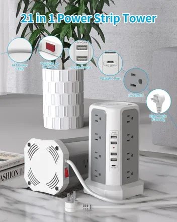 16-Outlet 5-USB 6ft Cord Surge Protector Power Strip Tower