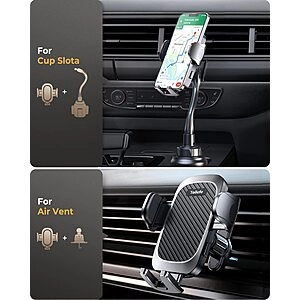 TOLLEFE 2-in-1 Cup Holder Phone Mount with Vent Clip 4.7 to 6.8 inch screen