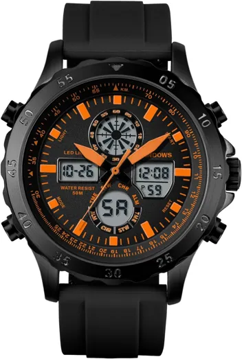 Pindows Waterproof Analog Digital Sports Watch with LED Backlight