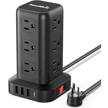 Smallrt 12x AC, 4x USB Surge Protector Tower Power Strip w/ 6.5ft Cord