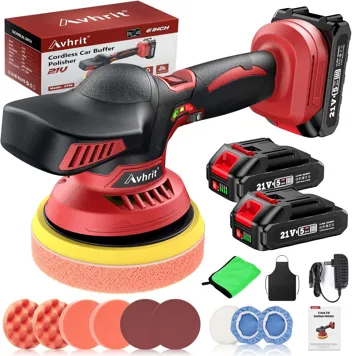 Avhrit 6" Brushless Motor Cordless Car Buffer Polisher Kit with 2x 2000mAh Batteries, 16 Accessories